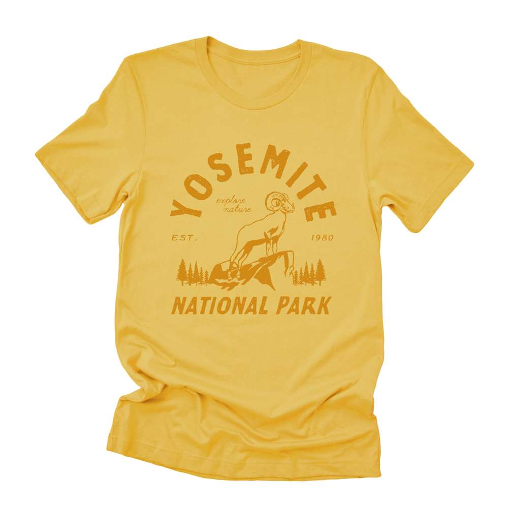 Yosemite National Park short sleeve t-shirt featuring a distressed design, made from soft combed cotton, perfect for casual wear.