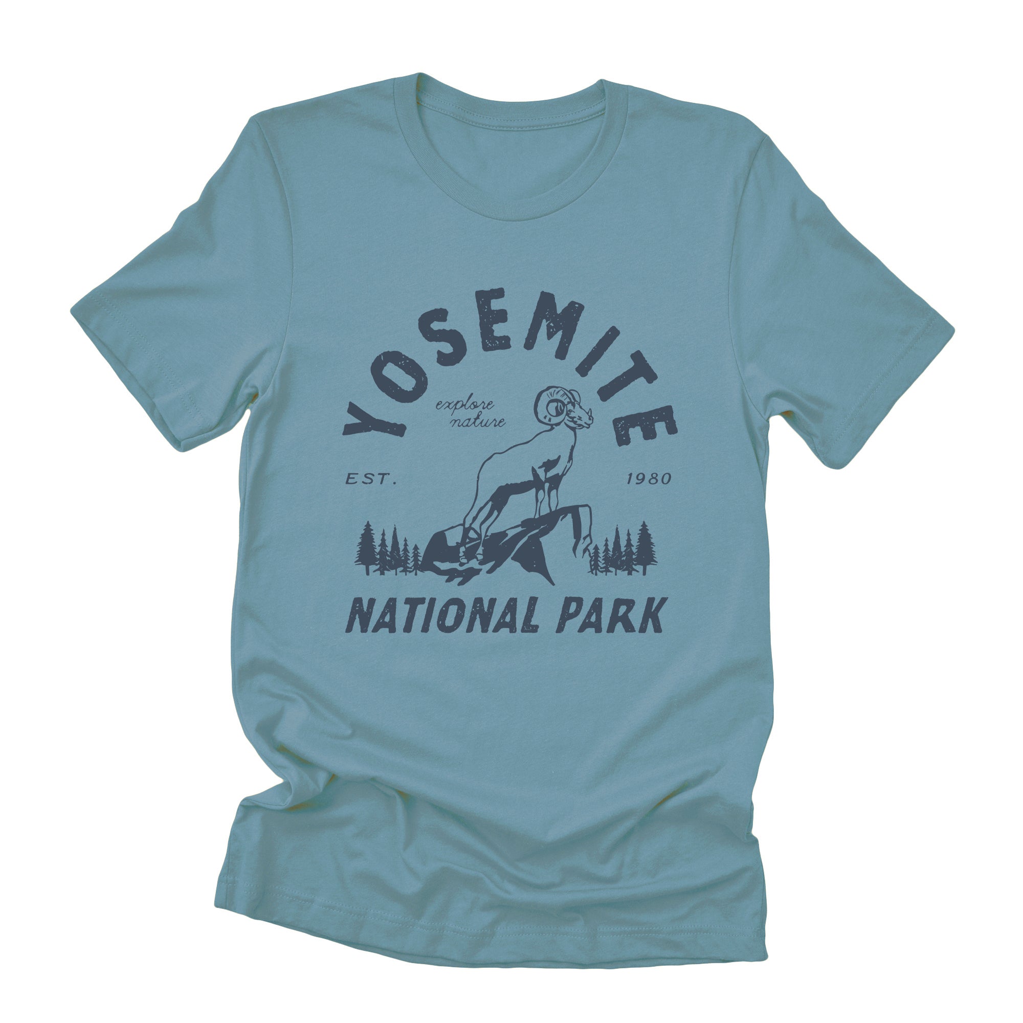 Yosemite National Park short sleeve t-shirt featuring a distressed design, made from soft combed cotton, perfect for casual wear.