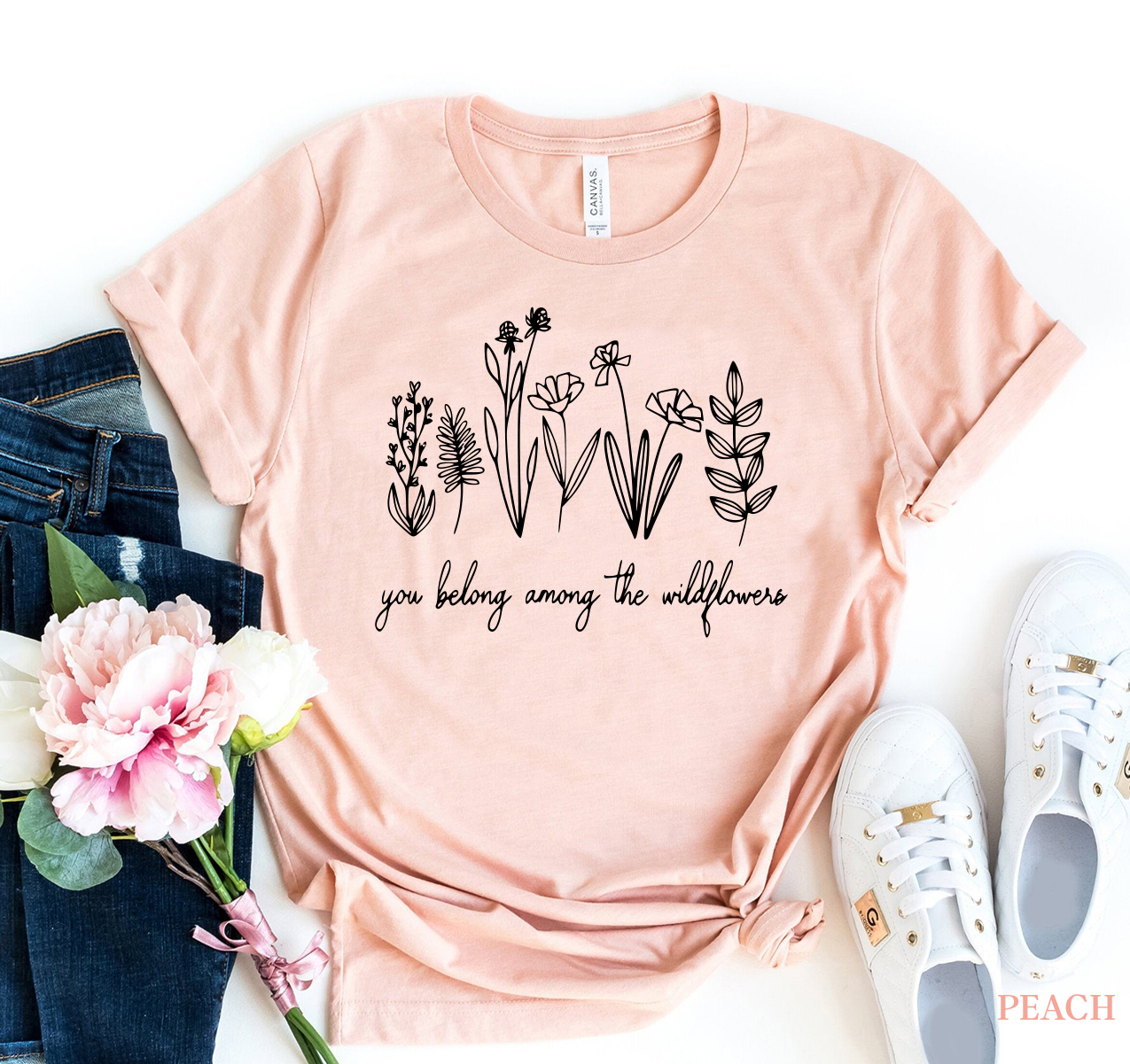 You Belong Among Wild Flower T-shirt made of soft ring spun cotton with vibrant floral print.