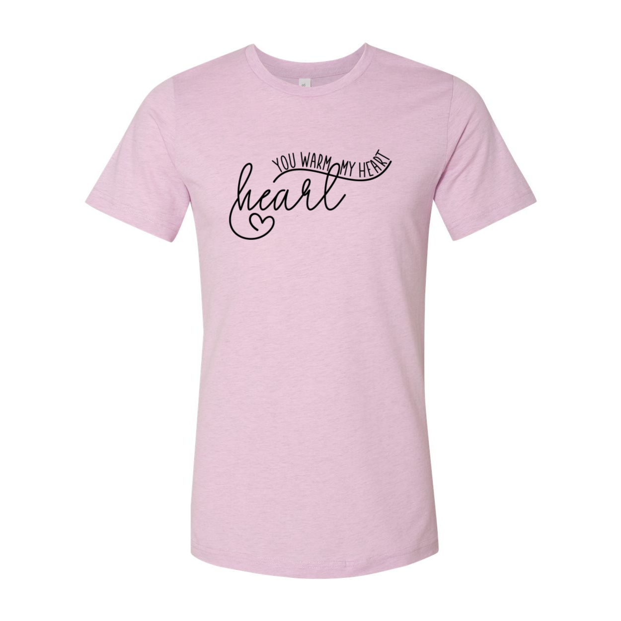 A unisex T-shirt in various colors featuring the phrase 'You Warm My Heart' printed on it, showcasing its soft fabric and modern design.