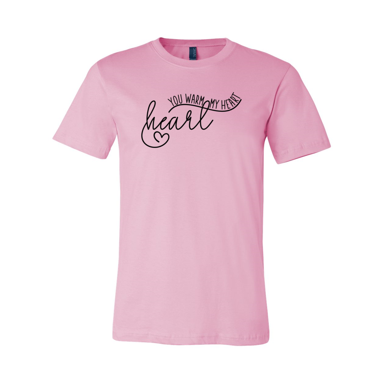 A unisex T-shirt in various colors featuring the phrase 'You Warm My Heart' printed on it, showcasing its soft fabric and modern design.