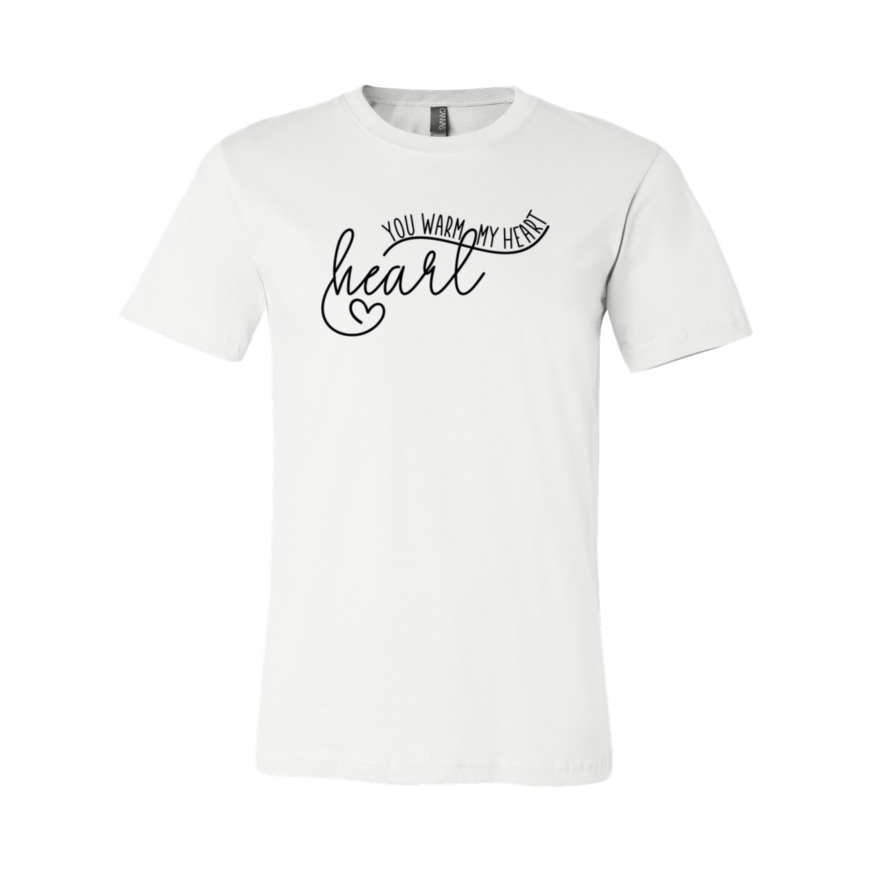 A unisex T-shirt in various colors featuring the phrase 'You Warm My Heart' printed on it, showcasing its soft fabric and modern design.