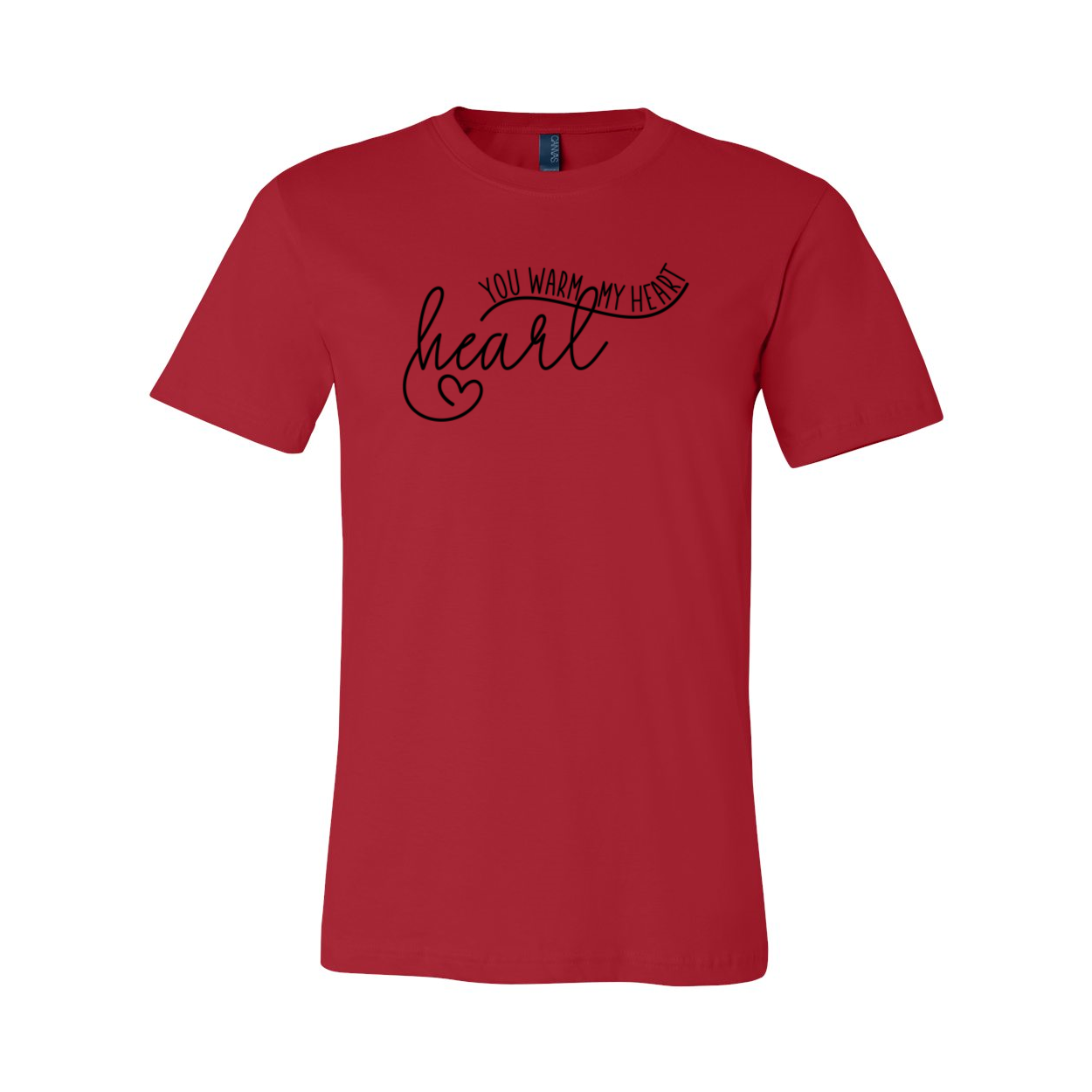 A unisex T-shirt in various colors featuring the phrase 'You Warm My Heart' printed on it, showcasing its soft fabric and modern design.