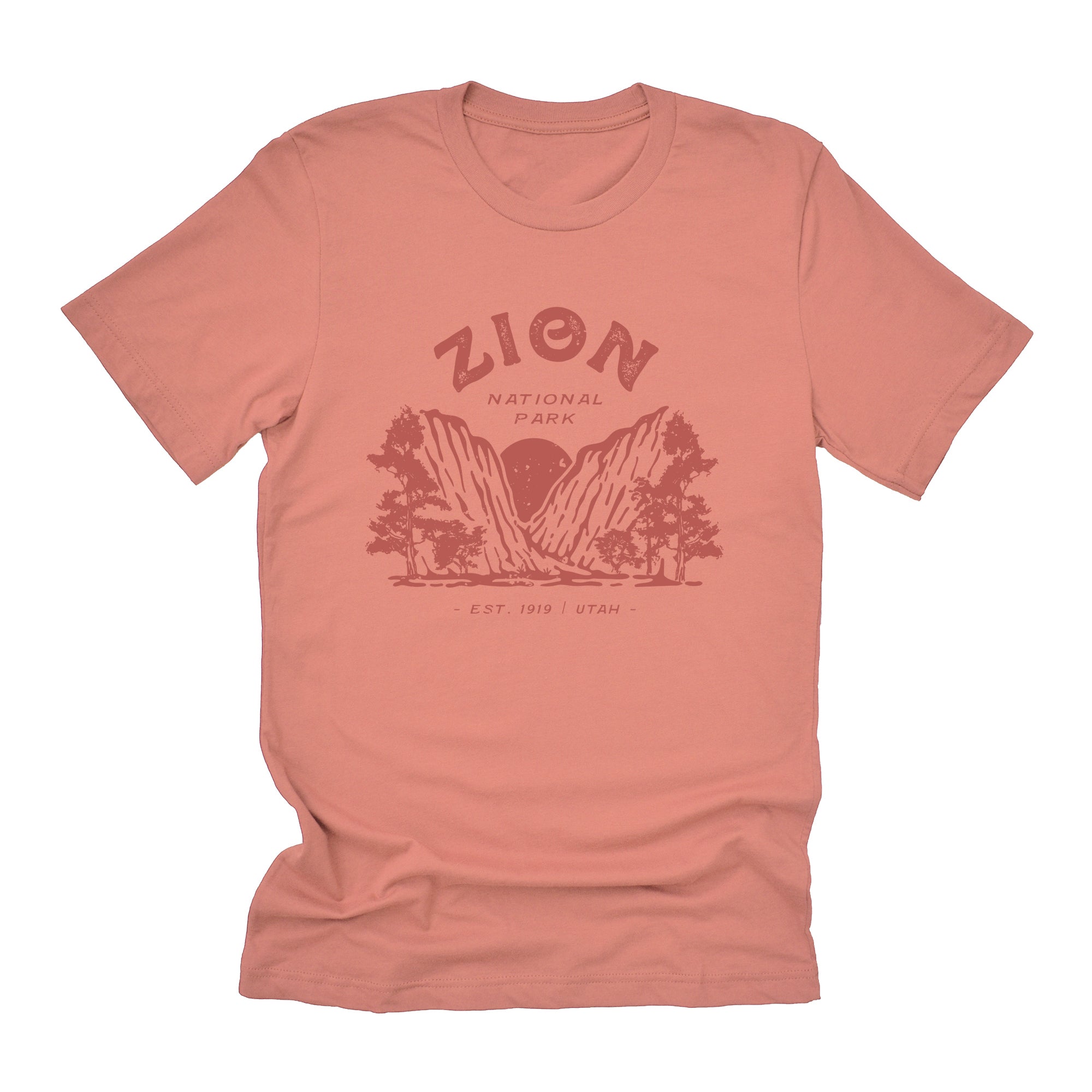 Zion National Park Short Sleeve T-Shirt featuring a relaxed fit and distressed design, made from soft combed cotton.