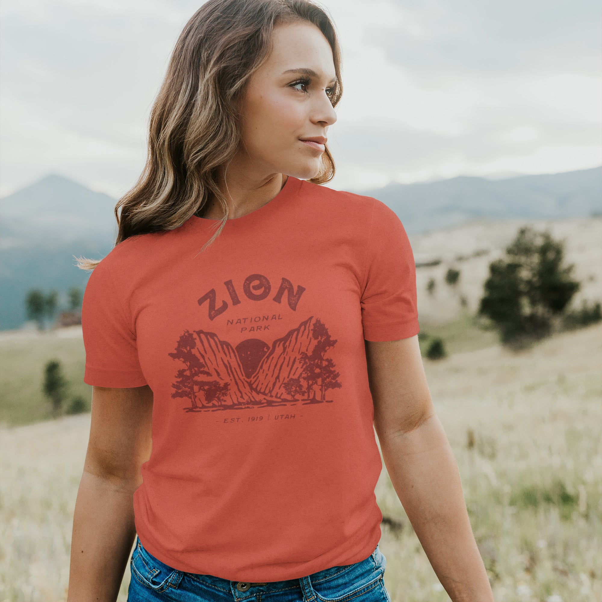 Zion National Park Short Sleeve T-Shirt featuring a relaxed fit and distressed design, made from soft combed cotton.