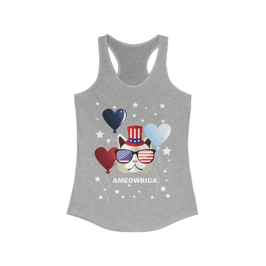 Ameowria July 4th Racerback Tank Top featuring a slim fit design in patriotic colors, perfect for summer celebrations.