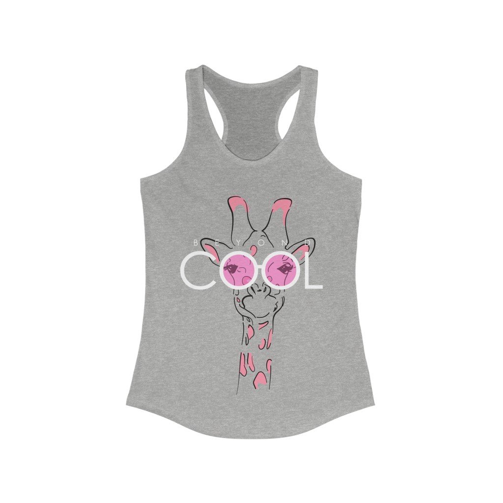 Beyond Cool Giraffe Racerback Tank Top featuring a slim fit and unique giraffe design, made from soft cotton and polyester blend.