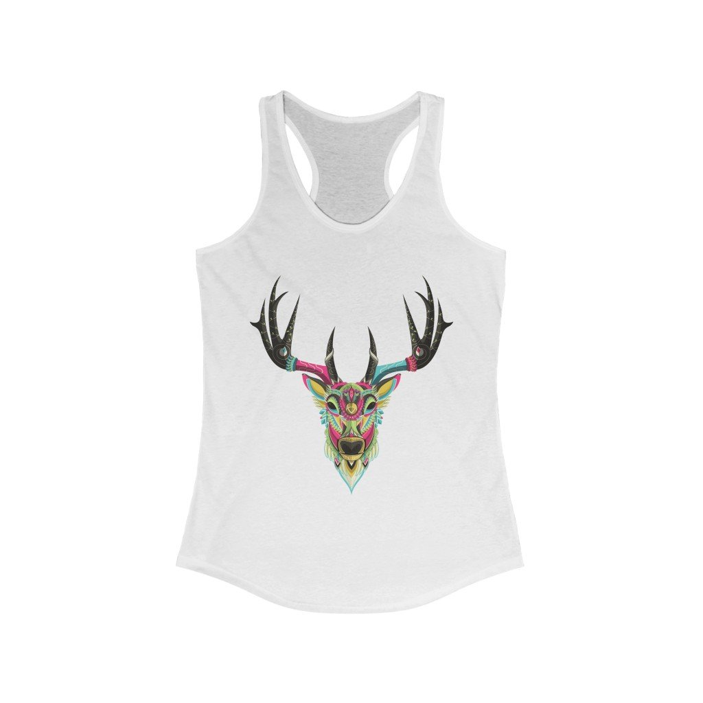 Color Elk Graphic Racerback Tank Top featuring a unique elk design, slim fit, and lightweight fabric, perfect for casual wear.