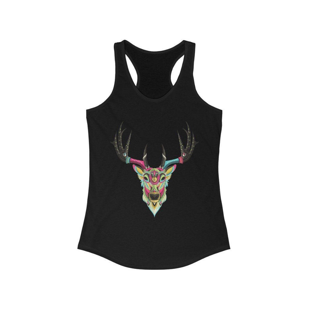 Color Elk Graphic Racerback Tank Top featuring a unique elk design, slim fit, and lightweight fabric, perfect for casual wear.