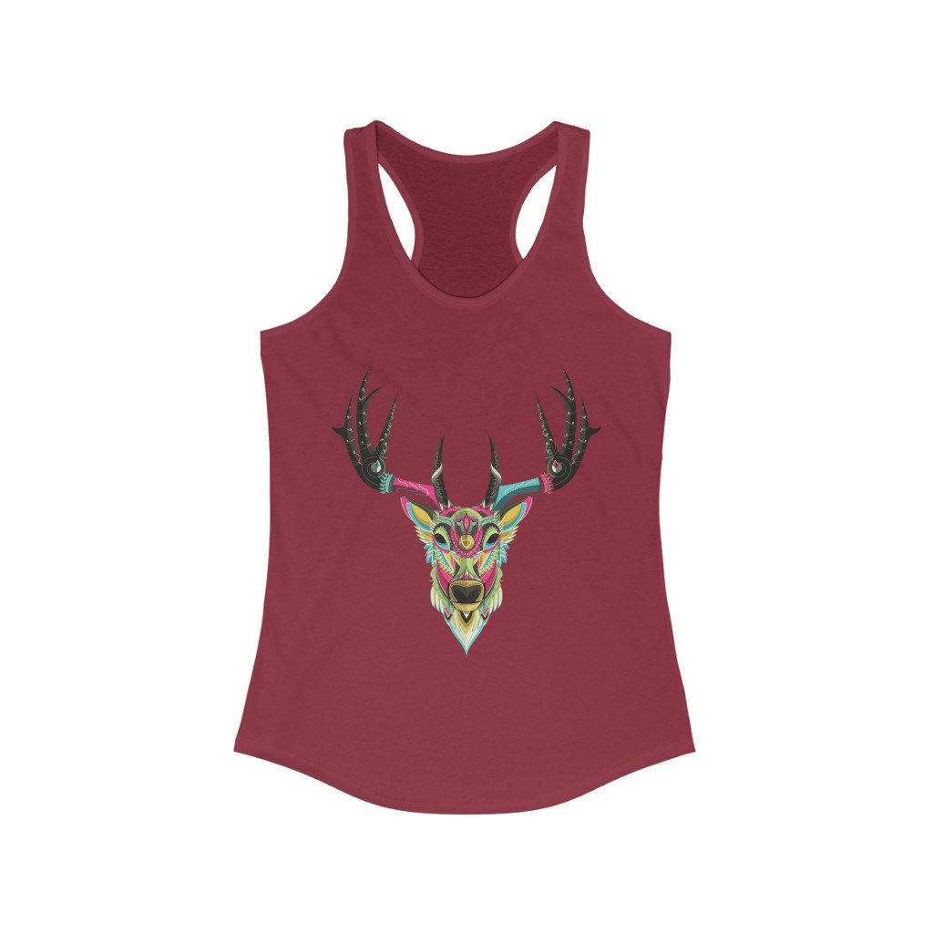 Color Elk Graphic Racerback Tank Top featuring a unique elk design, slim fit, and lightweight fabric, perfect for casual wear.