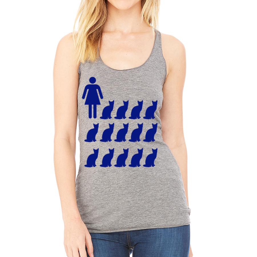 Woman with multiple cat graphic.