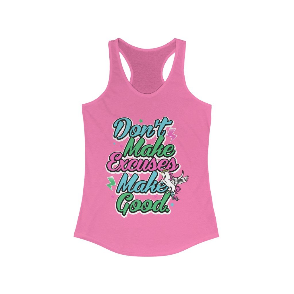 A stylish Don't Make Excuse Racerback Tank Top featuring a motivational quote, made from soft cotton and polyester blend, designed for comfort and performance.