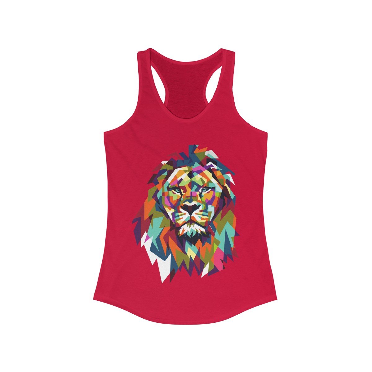 Colorful Lion Graphic Racerback Tank Top featuring a vibrant lion design, soft fabric, and a flattering fit for women.