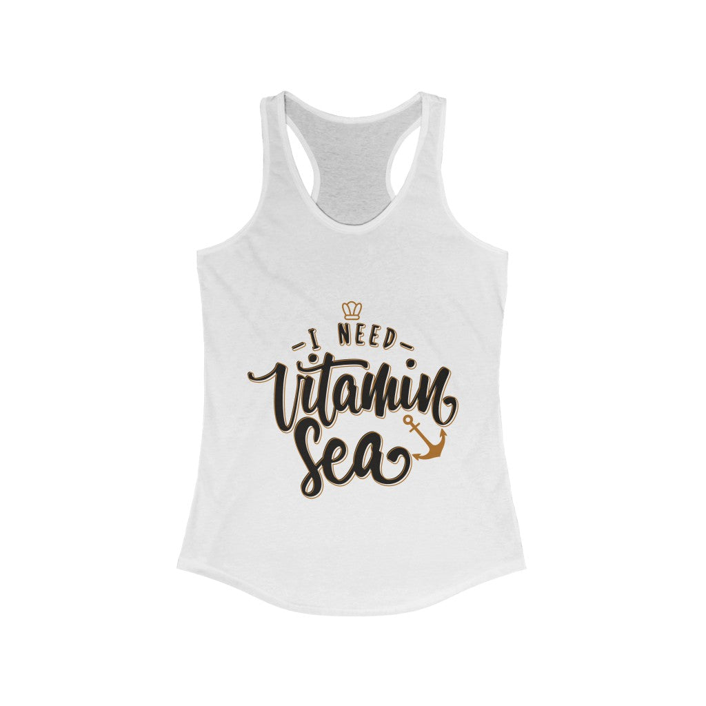 I Need Vitamin Sea Racerback Tank Top in a slim fit, showcasing soft cotton and polyester blend, perfect for beach outings.