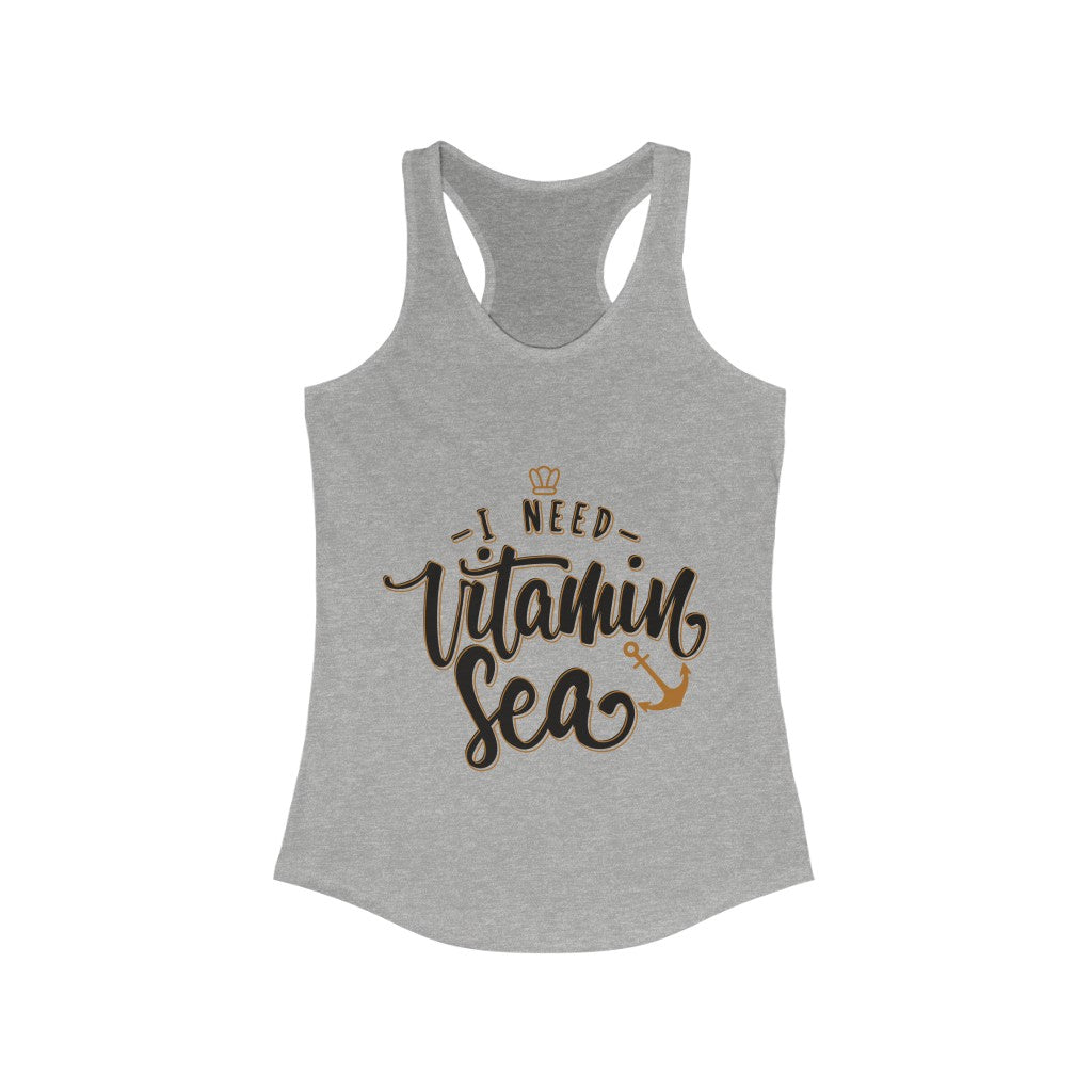 I Need Vitamin Sea Racerback Tank Top in a slim fit, showcasing soft cotton and polyester blend, perfect for beach outings.