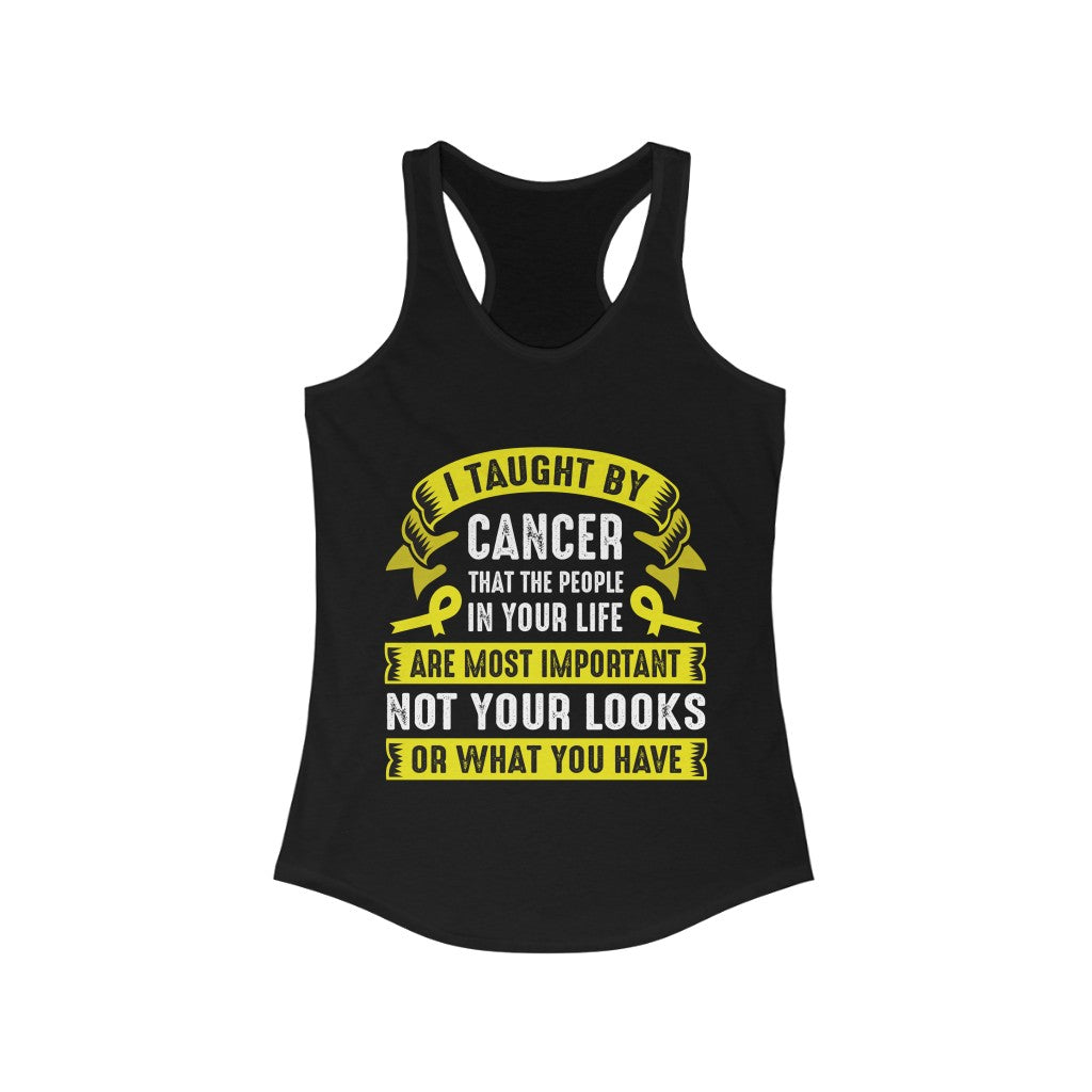 I Thought By Cancer Racerback Tank Top in a slim fit design, made from soft cotton and polyester blend, perfect for casual wear and cancer awareness.