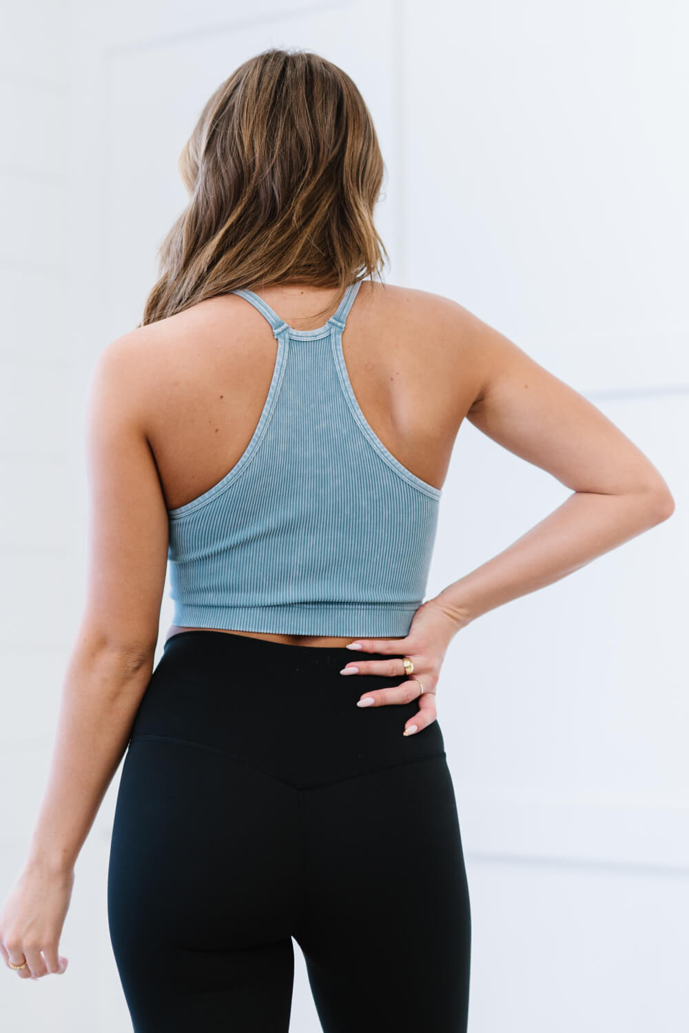 On the Move Scoop Neck Cropped Cami in mineral wash, showcasing ribbed texture and sleeveless design.