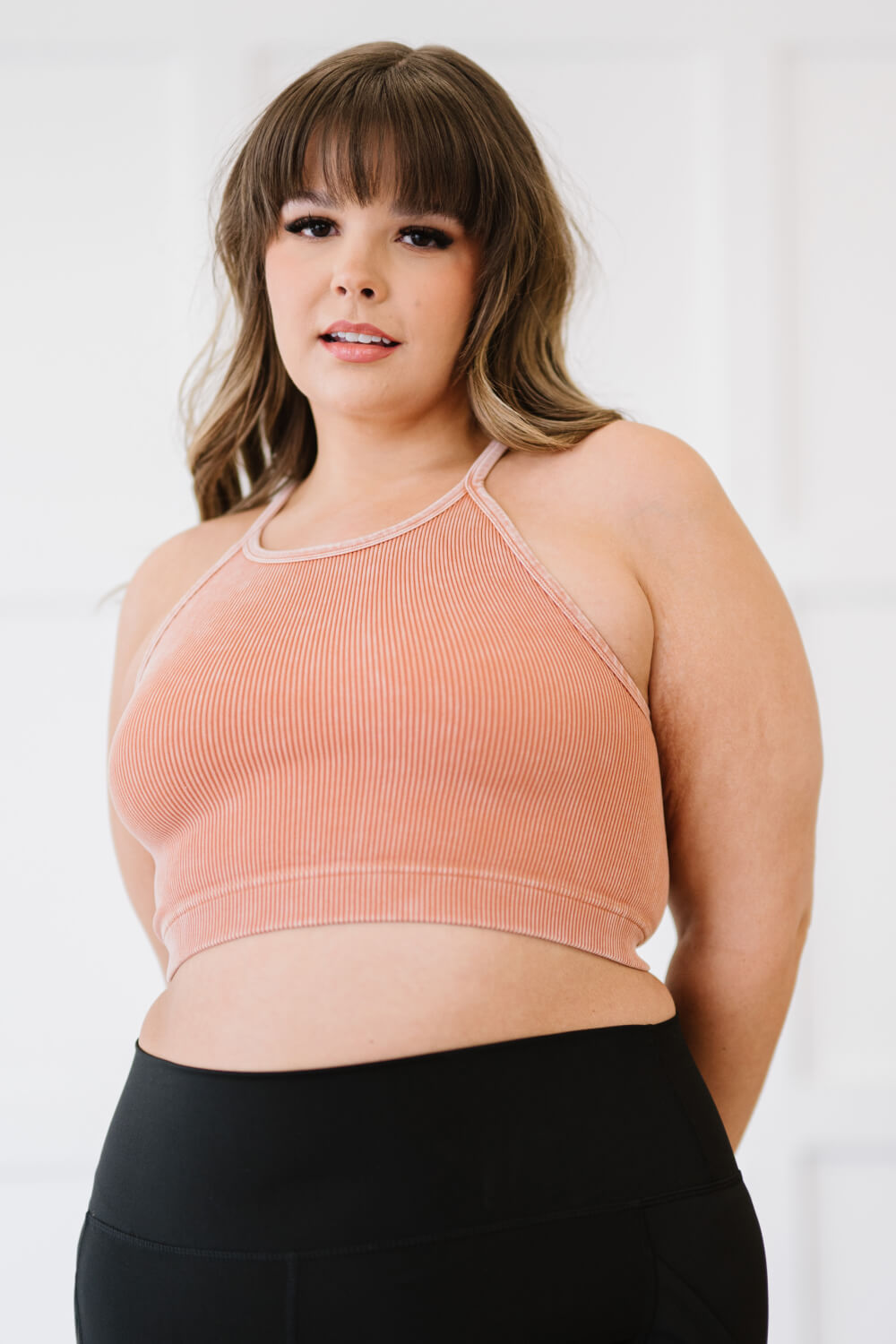 On the Move Scoop Neck Cropped Cami in mineral wash, showcasing ribbed texture and sleeveless design.