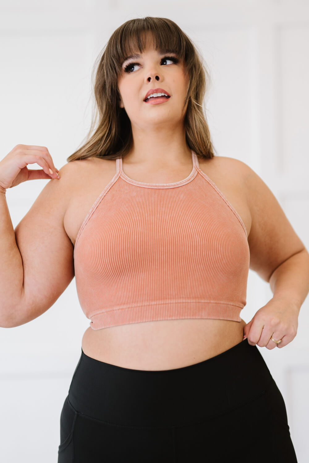 On the Move Scoop Neck Cropped Cami in mineral wash, showcasing ribbed texture and sleeveless design.