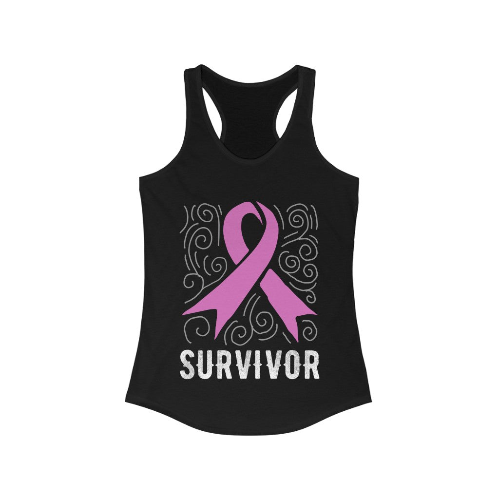 Pink Survivor Breast Cancer Awareness Racerback Tank Top, featuring a slim fit and soft fabric, perfect for workouts and casual wear.