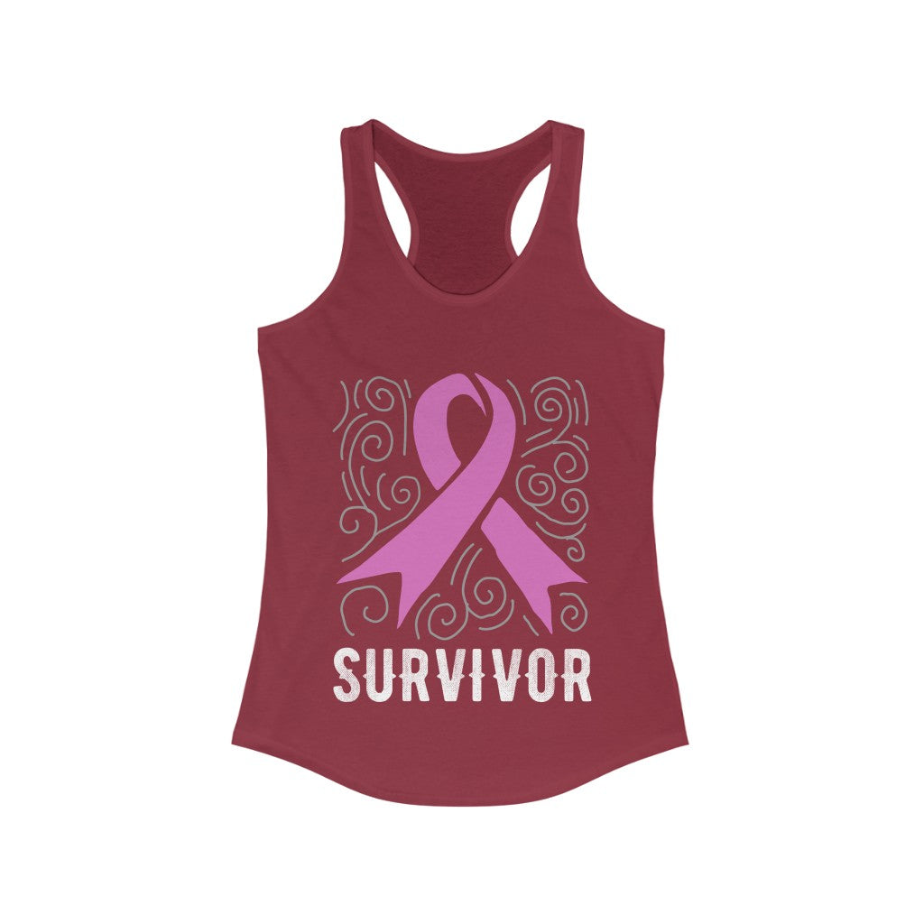 Pink Survivor Breast Cancer Awareness Racerback Tank Top, featuring a slim fit and soft fabric, perfect for workouts and casual wear.