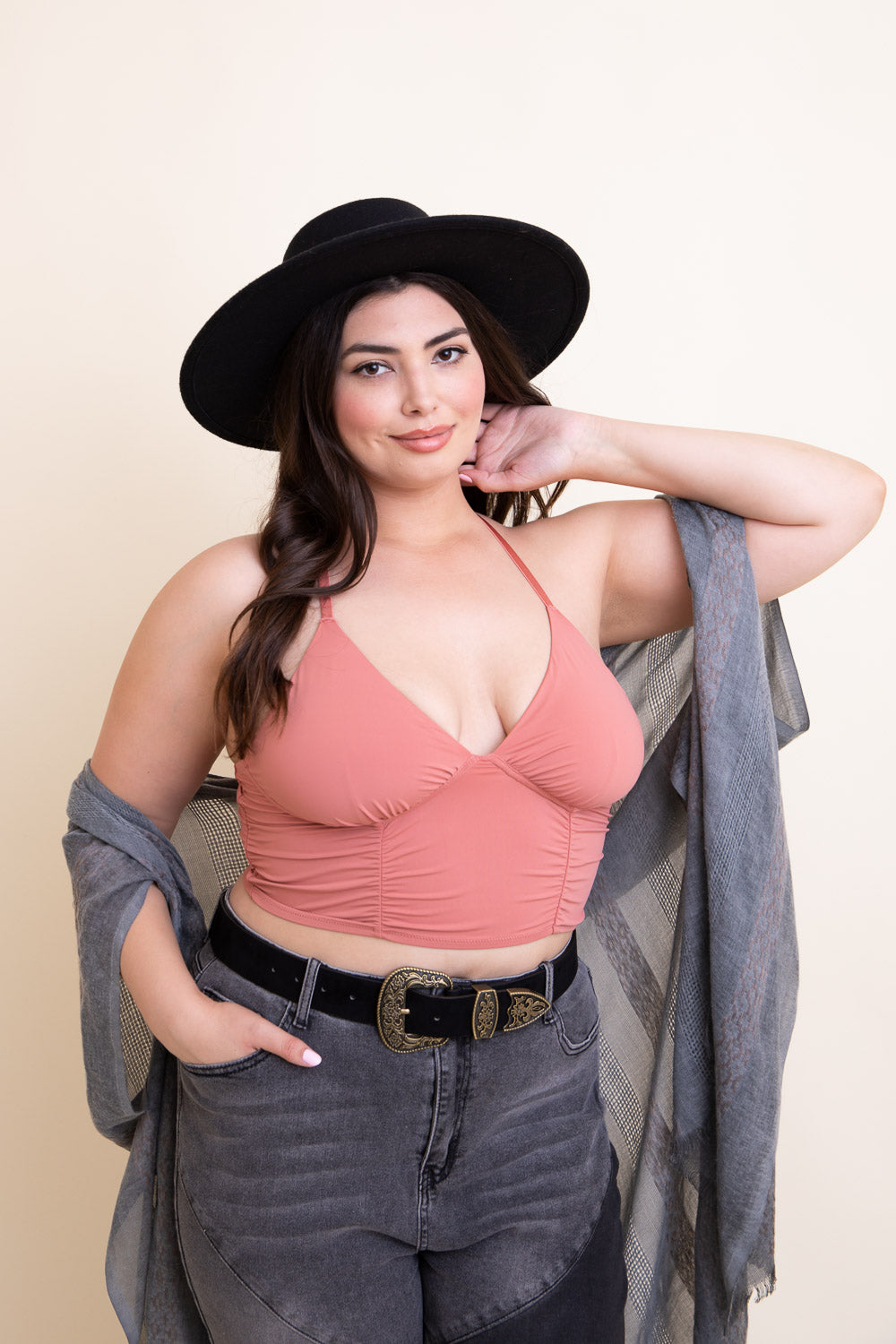 Ruched Bralette Plus in stylish design, perfect for plus size women, showcasing soft fabric and adjustable straps.