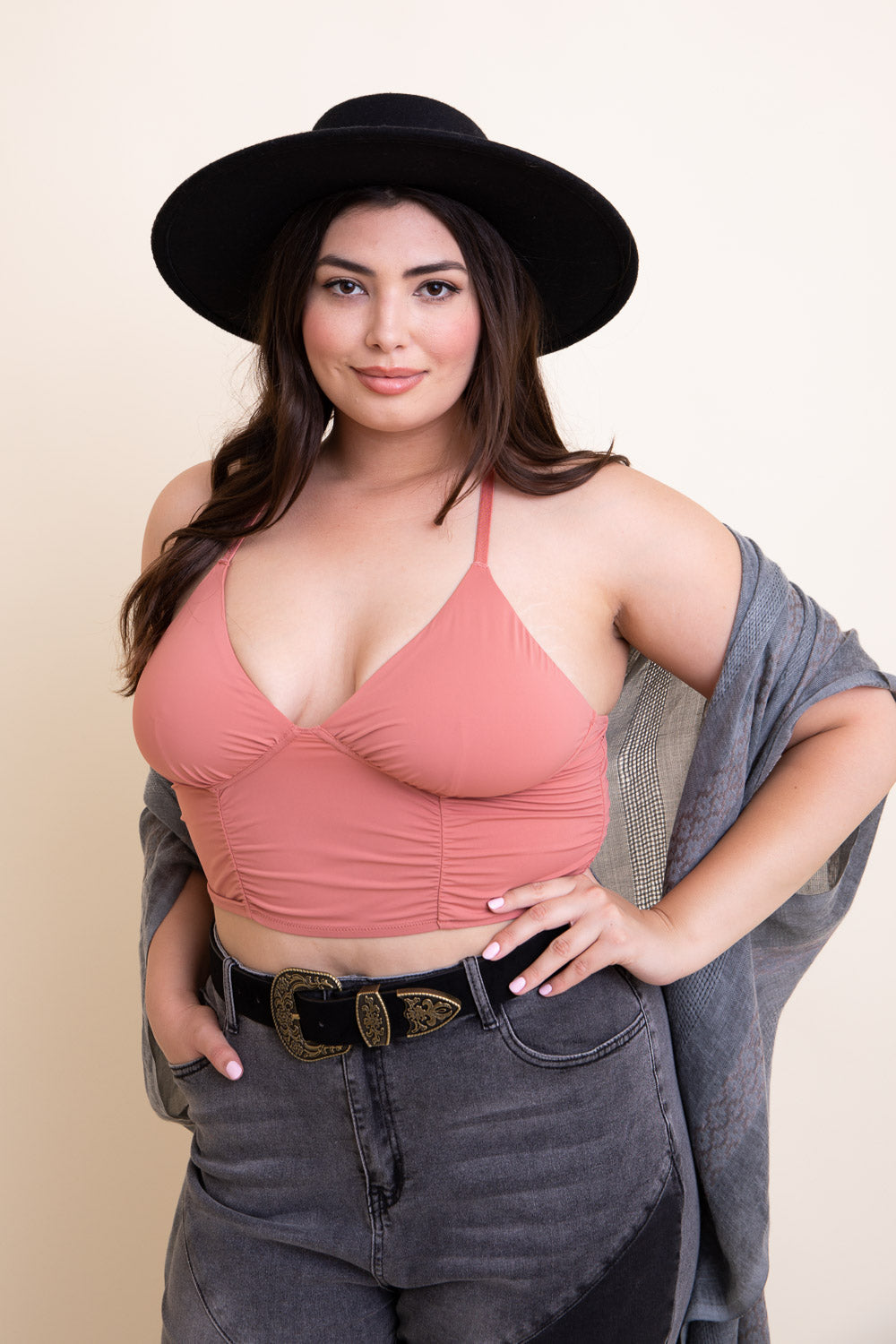 Ruched Bralette Plus in stylish design, perfect for plus size women, showcasing soft fabric and adjustable straps.