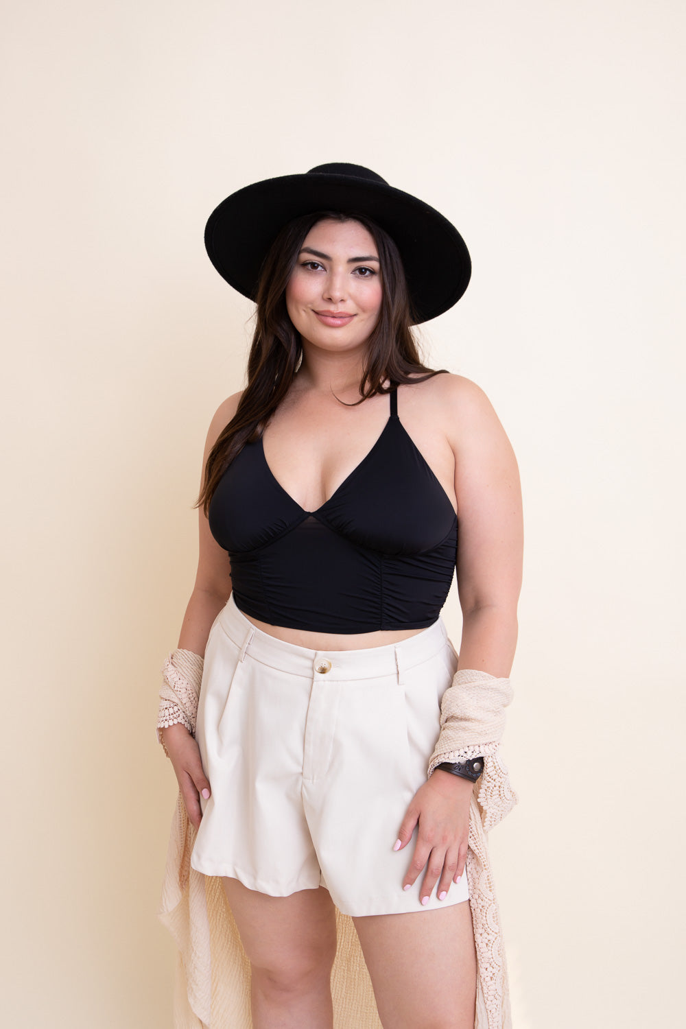 Ruched Bralette Plus in stylish design, perfect for plus size women, showcasing soft fabric and adjustable straps.