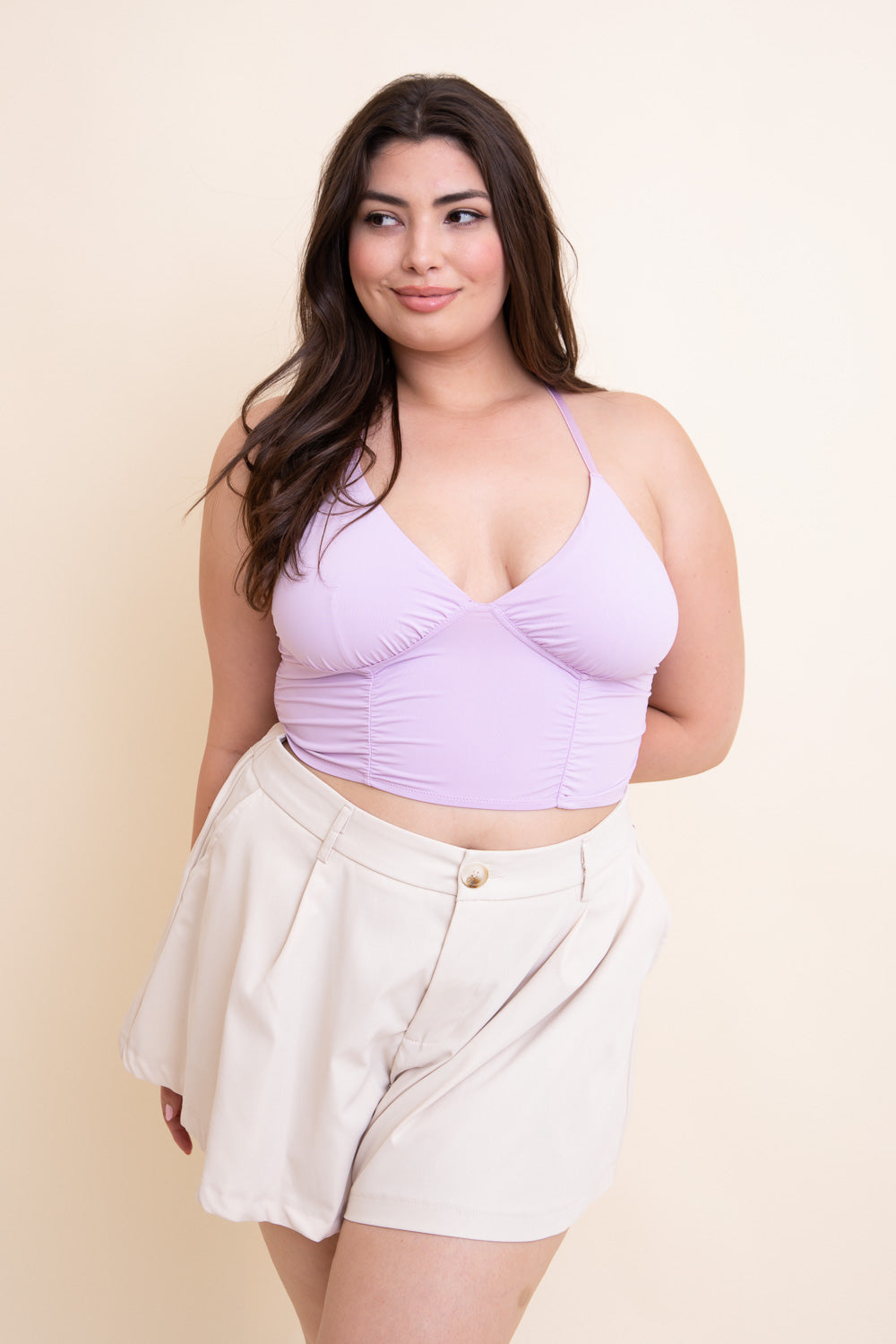 Ruched Bralette Plus in stylish design, perfect for plus size women, showcasing soft fabric and adjustable straps.