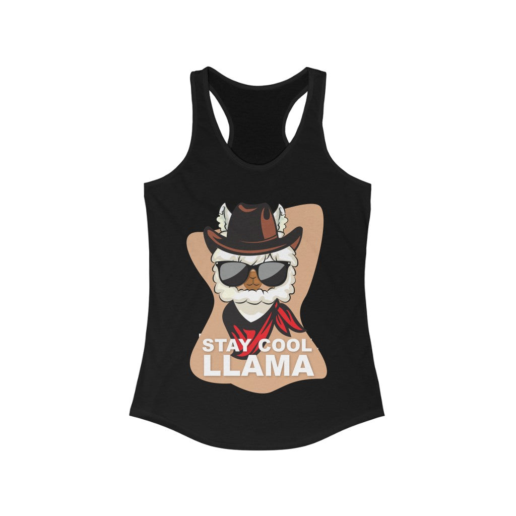 A stylish Stay Cool Llama Racerback Tank Top featuring a playful llama graphic, perfect for summer wear.