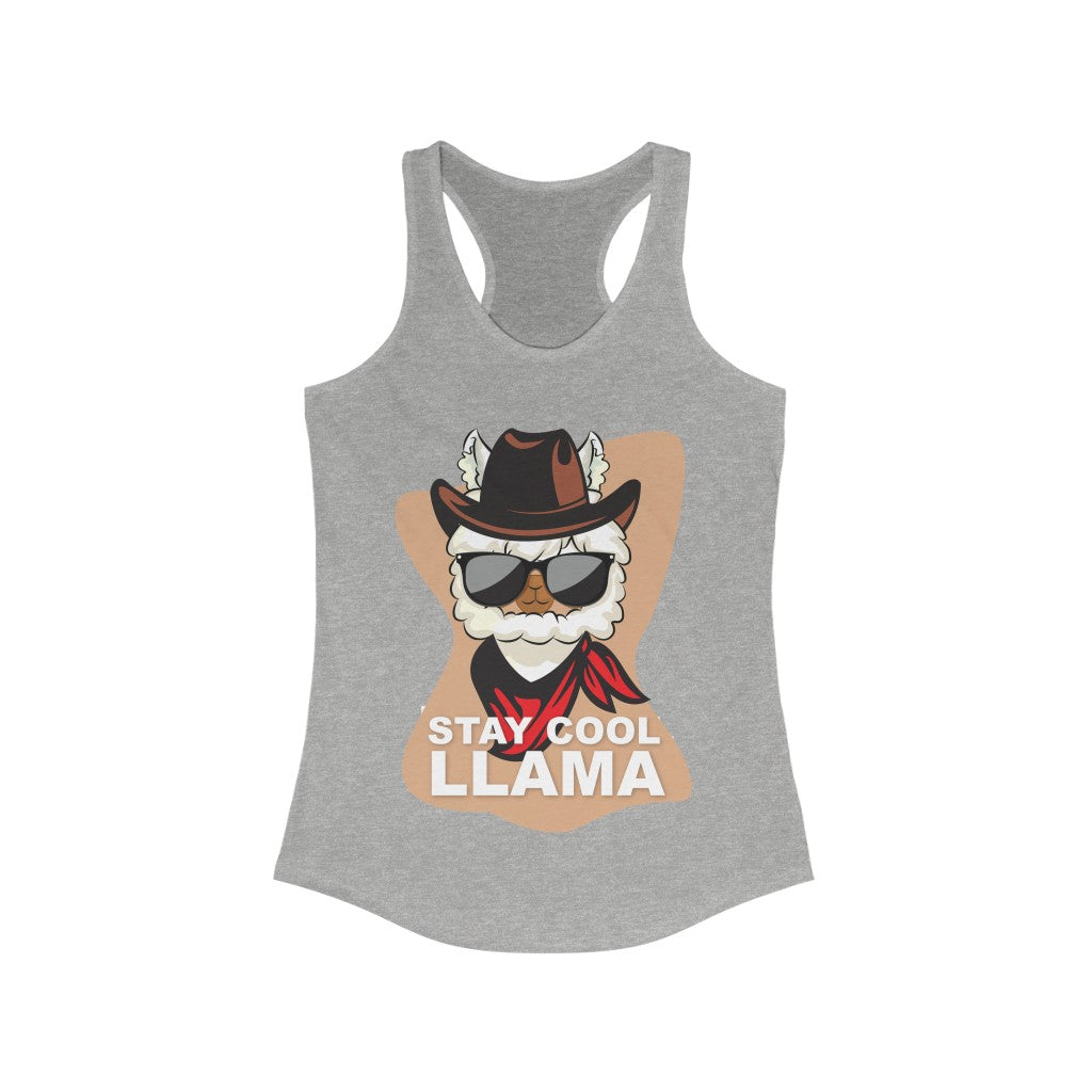 A stylish Stay Cool Llama Racerback Tank Top featuring a playful llama graphic, perfect for summer wear.