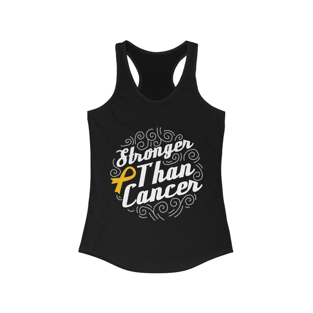 Stronger Than Cancer Racerback Tank Top in a slim fit, showcasing a motivational design perfect for workouts and casual wear.