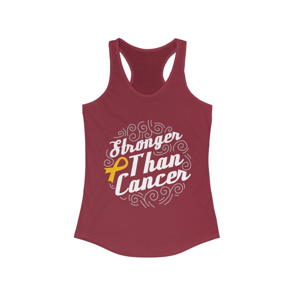 Stronger Than Cancer Racerback Tank Top in a slim fit, showcasing a motivational design perfect for workouts and casual wear.