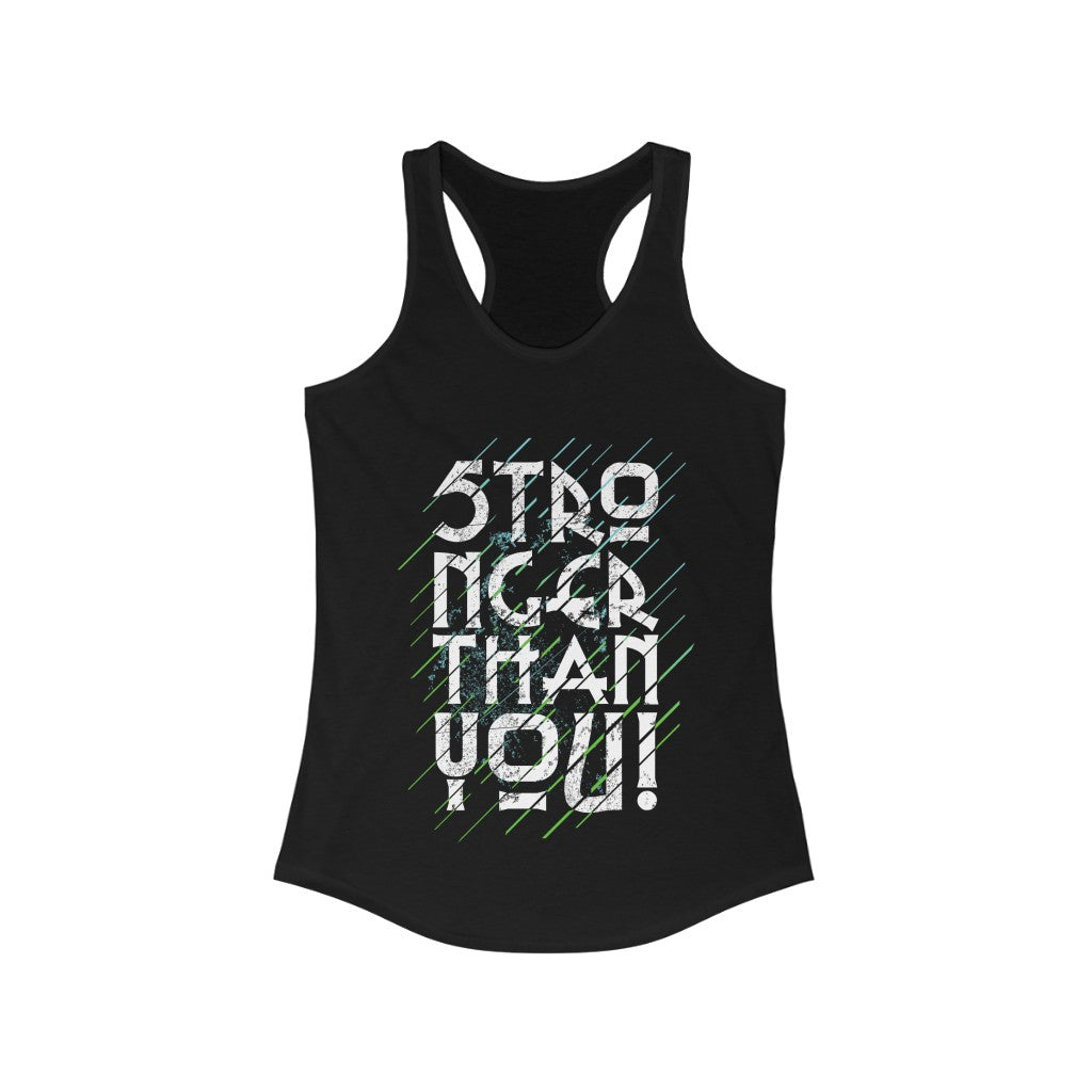 A stylish Stronger Than You Racerback Tank Top in a slim fit, showcasing its soft cotton and polyester blend, perfect for workouts.