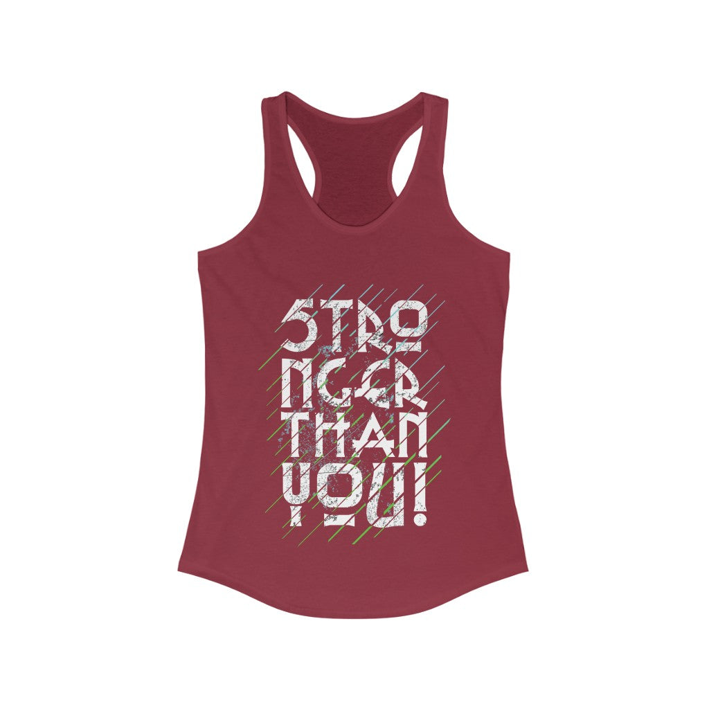 A stylish Stronger Than You Racerback Tank Top in a slim fit, showcasing its soft cotton and polyester blend, perfect for workouts.