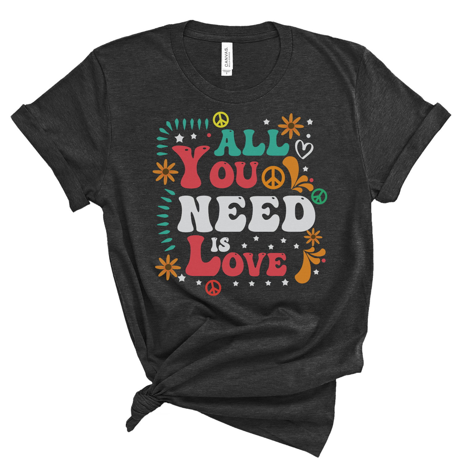 A soft, unisex graphic tee featuring the phrase 'All You Need is Love' in a stylish font, perfect for casual wear.