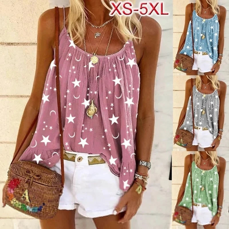 A stylish women's summer camisole featuring a floral pattern, sleeveless design, and loose fit, perfect for casual beach outings.