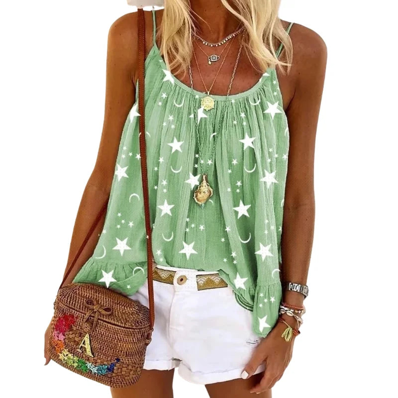 A stylish women's summer camisole featuring a floral pattern, sleeveless design, and loose fit, perfect for casual beach outings.