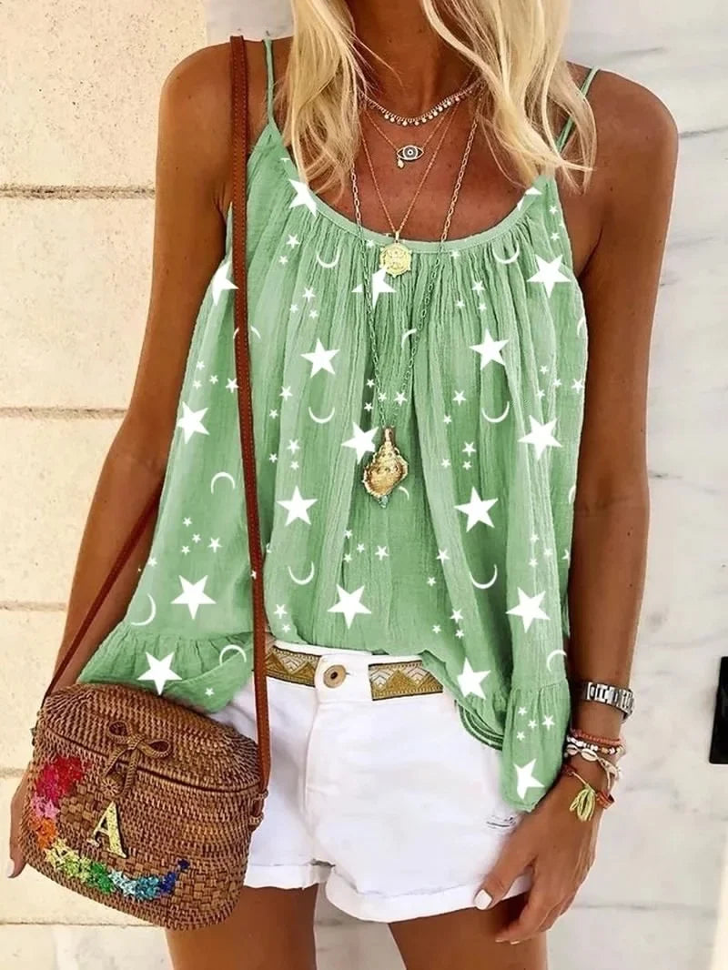 A stylish women's summer camisole featuring a floral pattern, sleeveless design, and loose fit, perfect for casual beach outings.