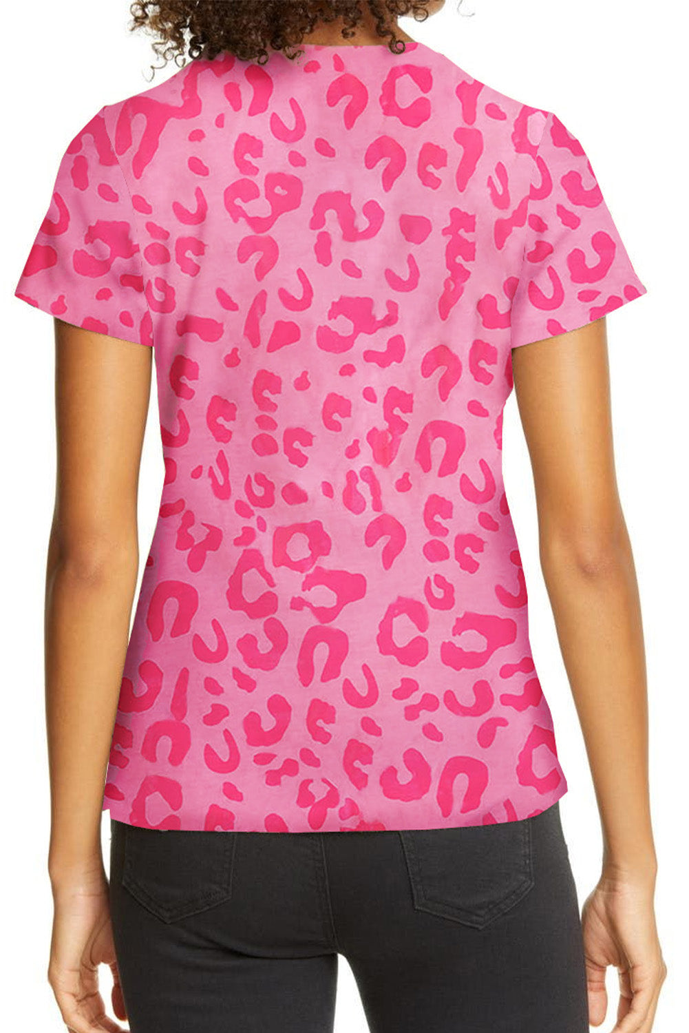 A stylish crew neck short sleeve t-shirt featuring a bold leopard print design, perfect for summer outfits.