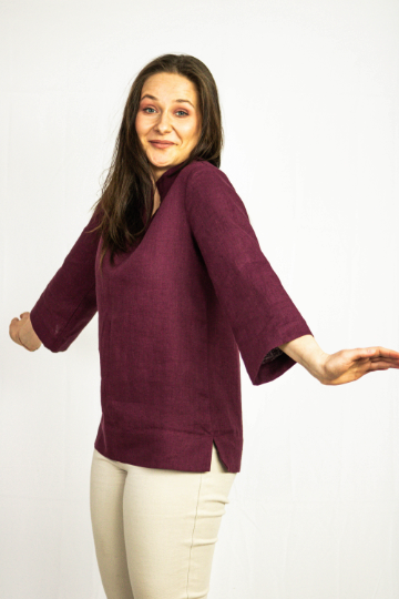 Dark Plum linen oversize top showcasing its elegant design and quality stitching, perfect for casual and holiday wear.