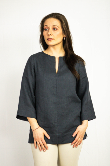 Dark Plum linen oversize top showcasing its elegant design and quality stitching, perfect for casual and holiday wear.