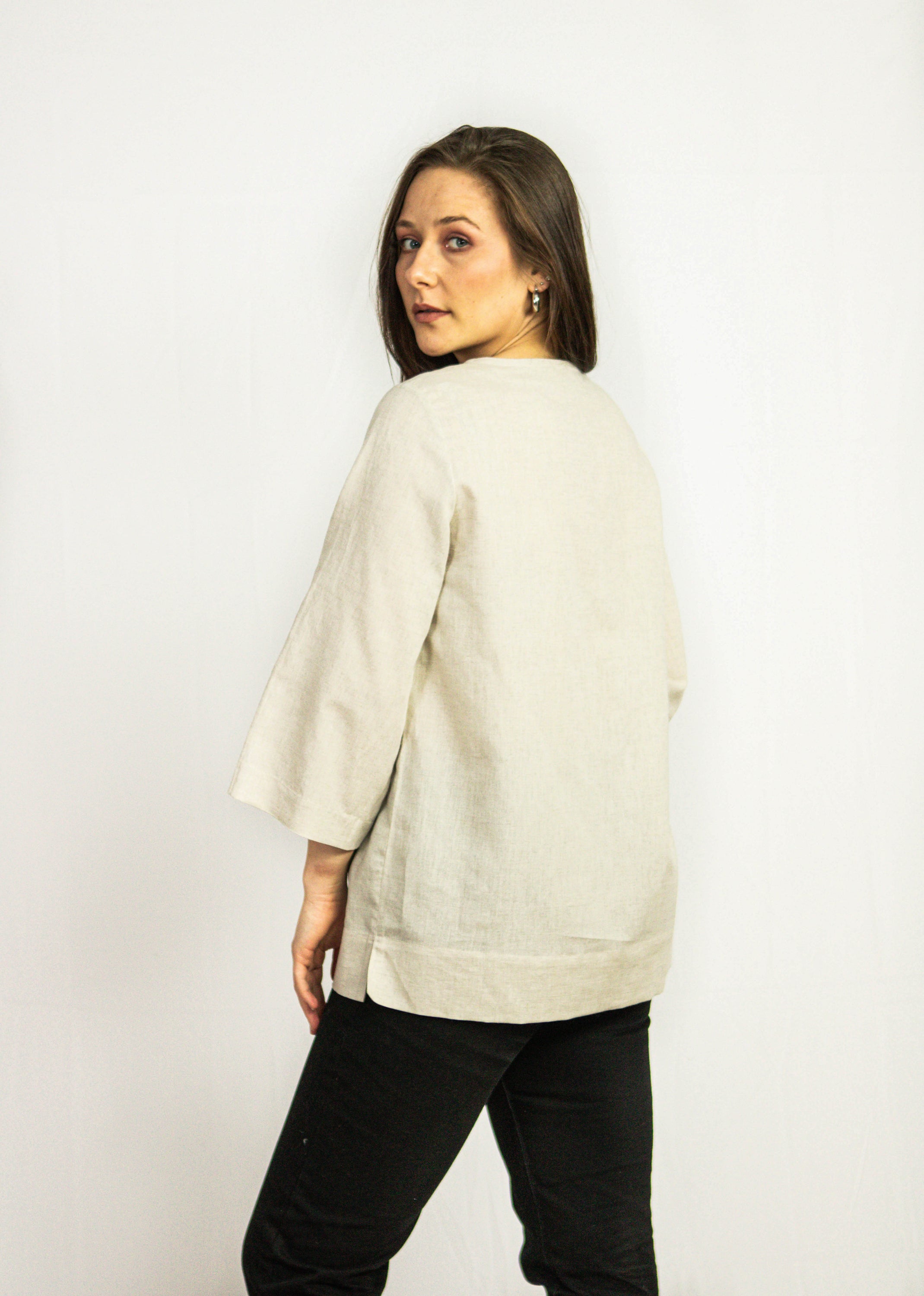 Dark Plum linen oversize top showcasing its elegant design and quality stitching, perfect for casual and holiday wear.