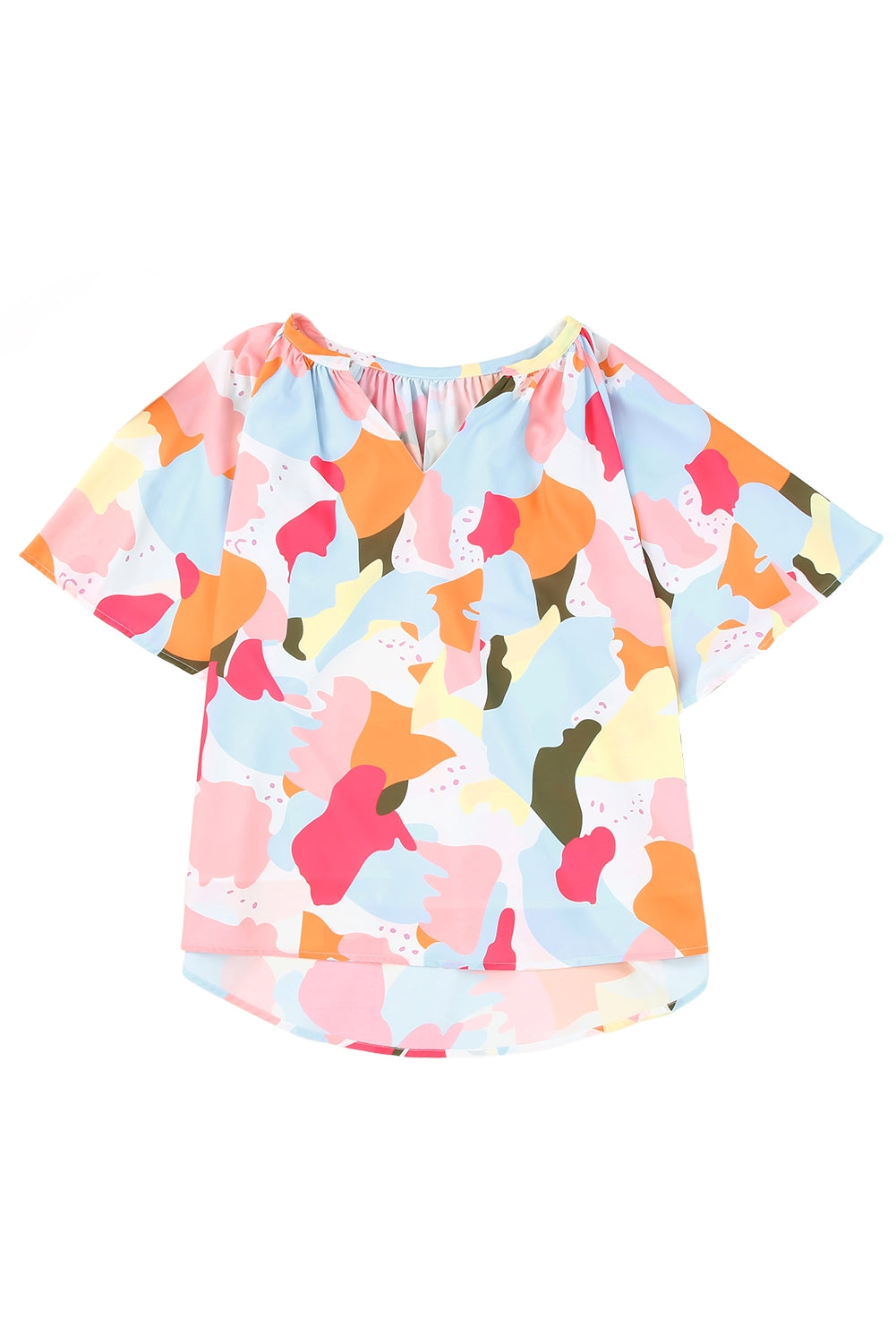 A stylish Floral Print V Neck Half Sleeve Blouse featuring a vibrant floral pattern, wide sleeves, and a flattering V-neckline, perfect for warm weather.