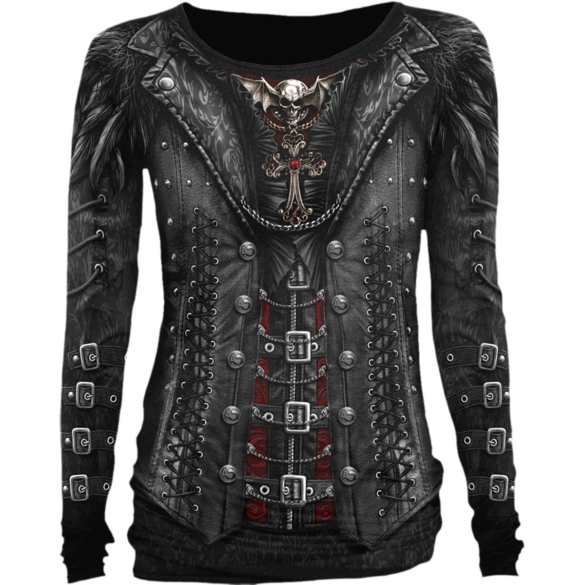 GOTHESS WRAP - All Over Baggy Top Black featuring corset design, lace detailing, and criss-cross back ribbons.