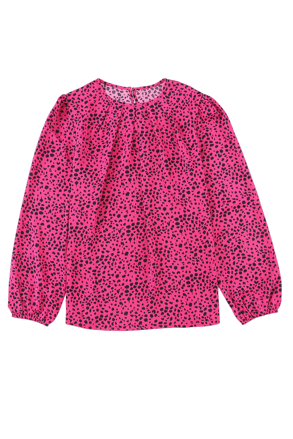 Leopard Print Pleated Blouse with Keyhole detail, featuring puff sleeves and a stylish design.