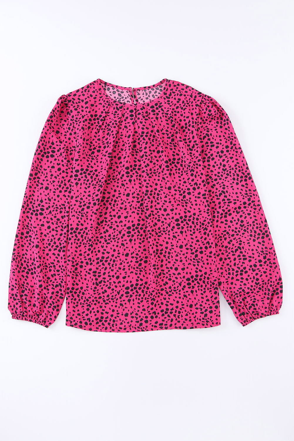 Leopard Print Pleated Blouse with Keyhole detail, featuring puff sleeves and a stylish design.