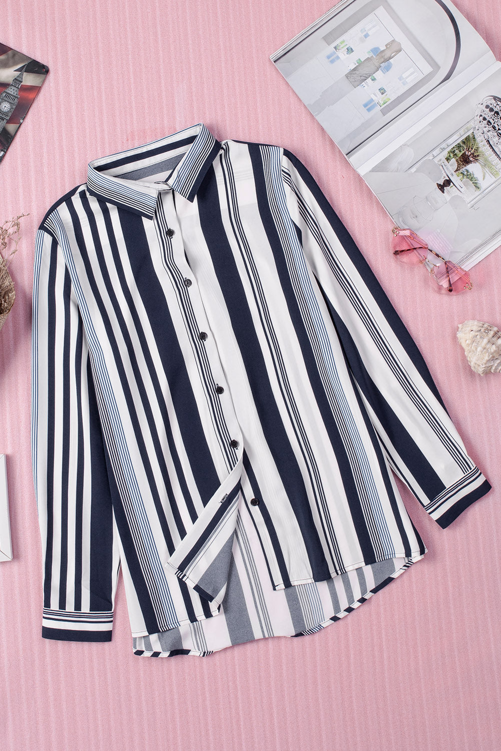 Main Navy Striped Modern Women Shirt image