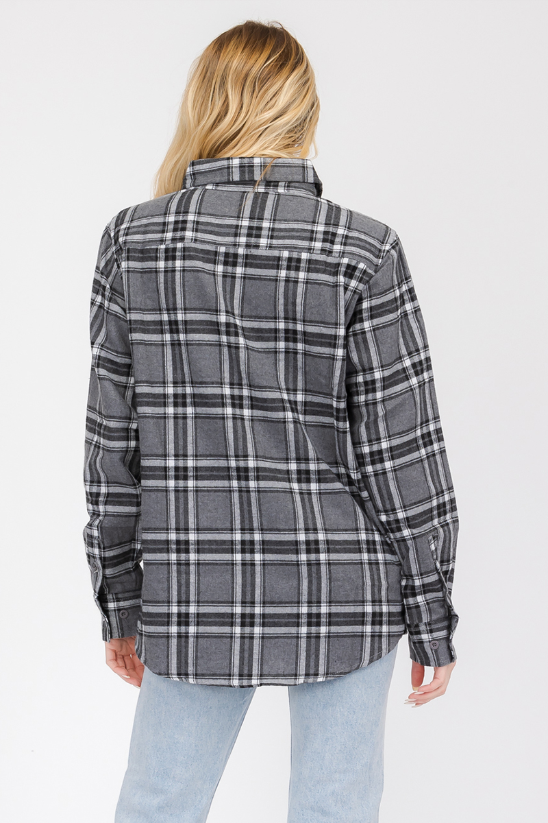 Oversize Boyfriend Plaid Checkered Flannel featuring a classic plaid pattern, flat collar, and dual chest pockets.