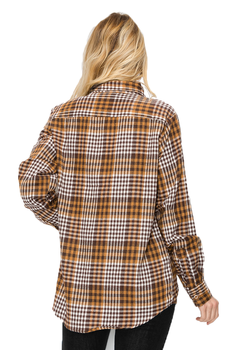 Oversize Boyfriend Plaid Checkered Flannel featuring a classic plaid pattern, flat collar, and dual chest pockets, perfect for casual wear.